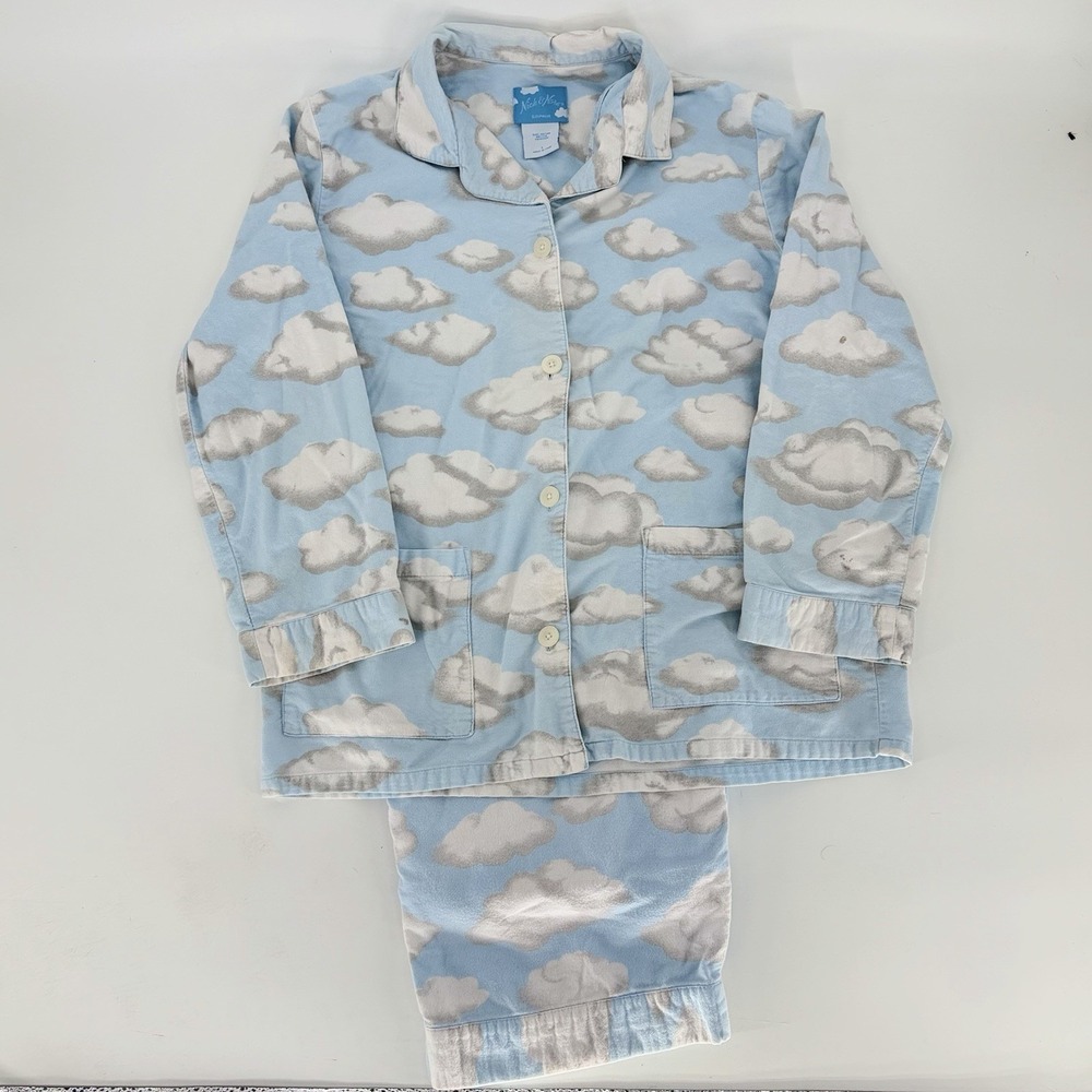 Nick & Nora Cloud Print Pajama Set Large Vintage Blue Cotton READ